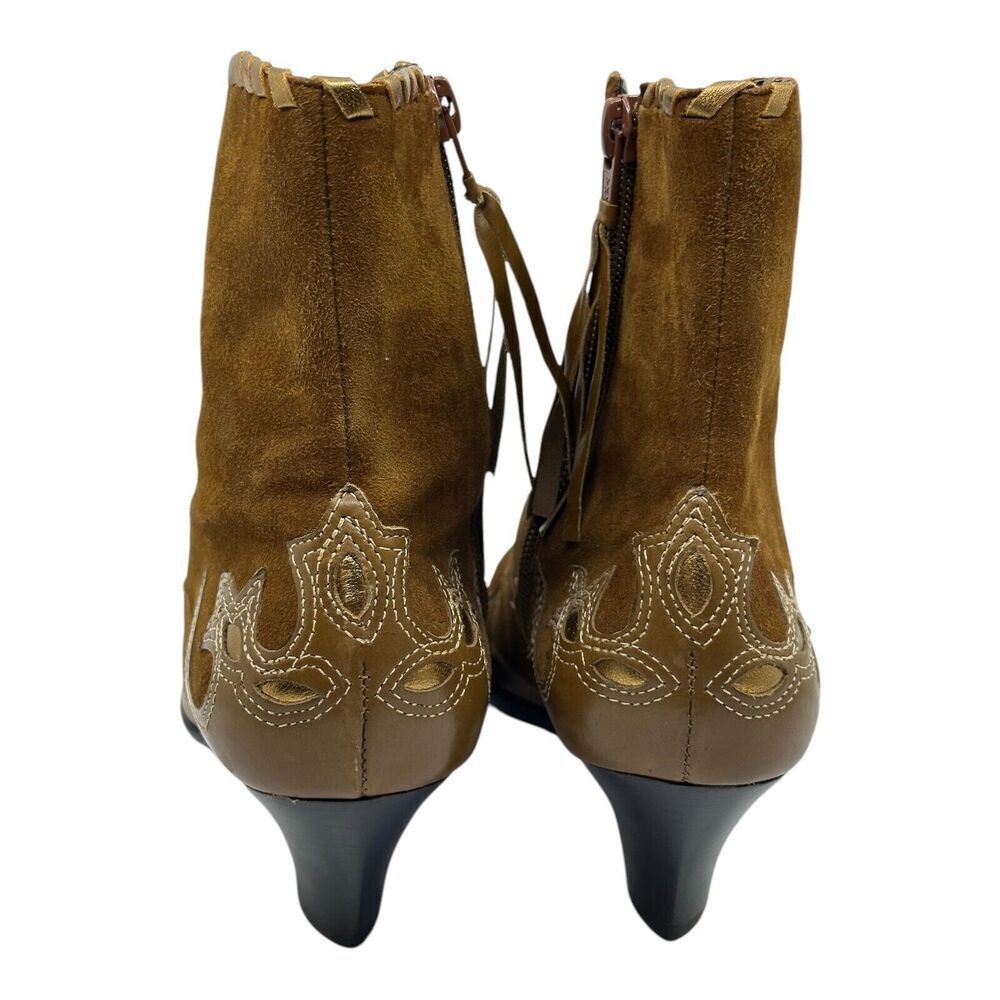 Antonio Melani Western Boots Women 7.5M Brown Suede Gold Pointed Kitten Heel - Picture 4 of 15